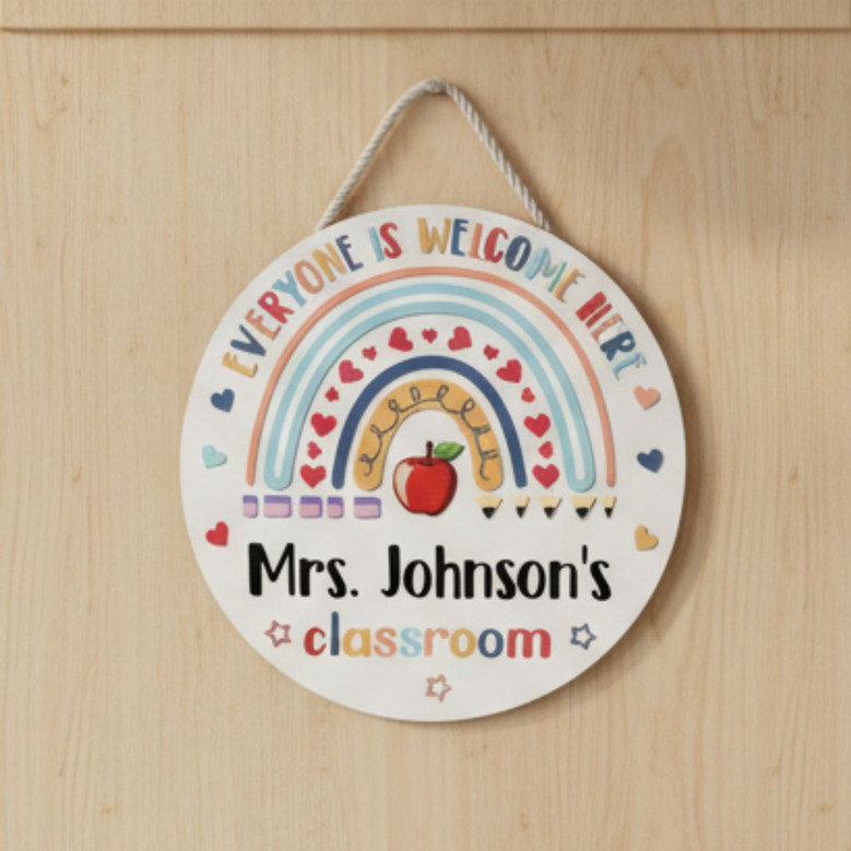 Gifts for Educators Custom Teacher Round Wood Sign Decor
