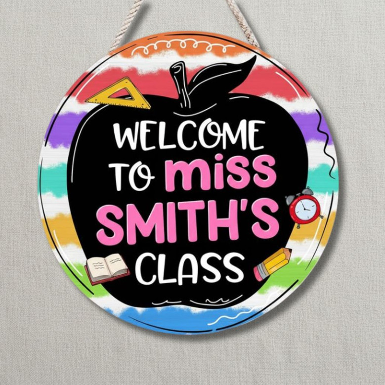 Heart of the Classroom Custom Apple Teacher Round Wood Sign