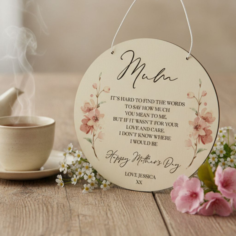 Heartfelt Mothers Day Floral Round Wood Sign Keepsake Gift