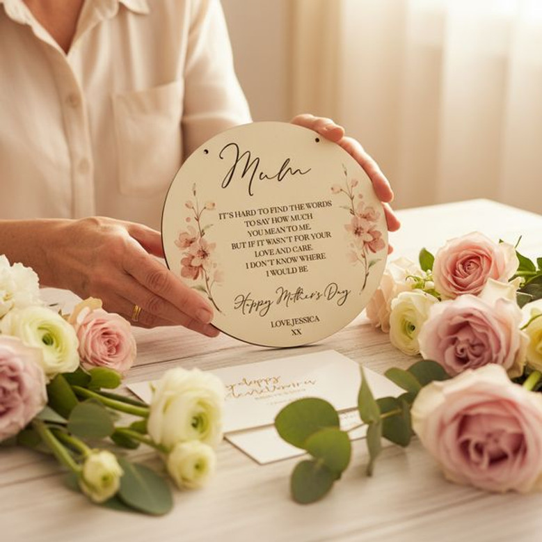 Heartfelt Mothers Day Floral Round Wood Sign Keepsake Gift