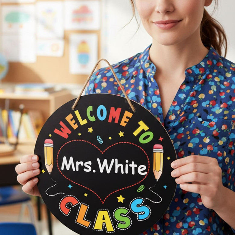 Inspire Every Student Custom Teacher Round Wood Sign