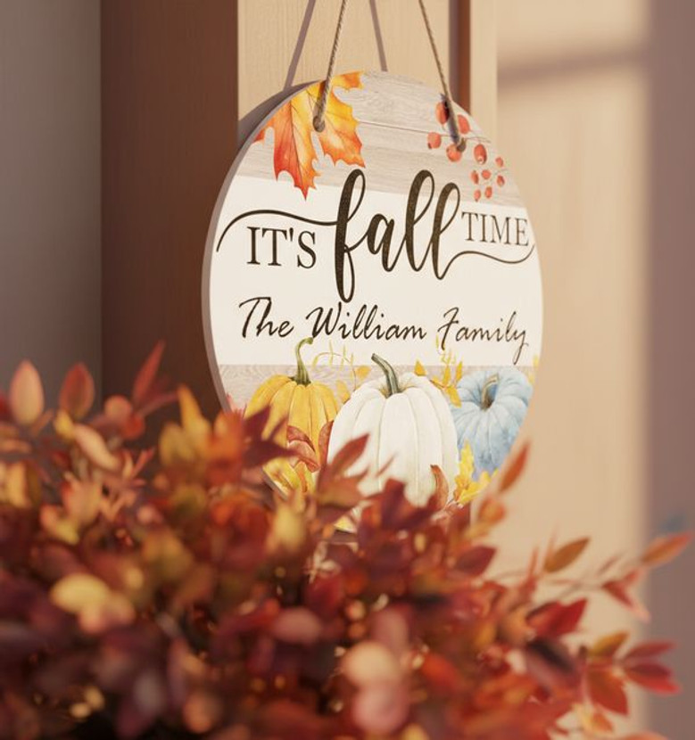 It's Fall Time, Custom Name Classroom Fall Round Wood Sign