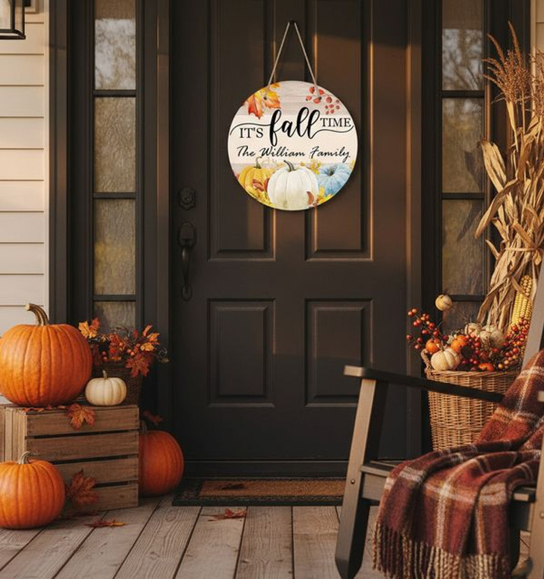 It's Fall Time, Custom Name Classroom Fall Round Wood Sign