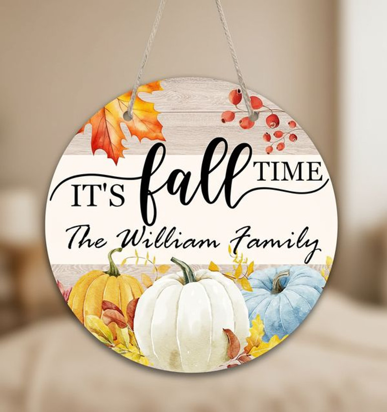It's Fall Time, Custom Name Classroom Fall Round Wood Sign