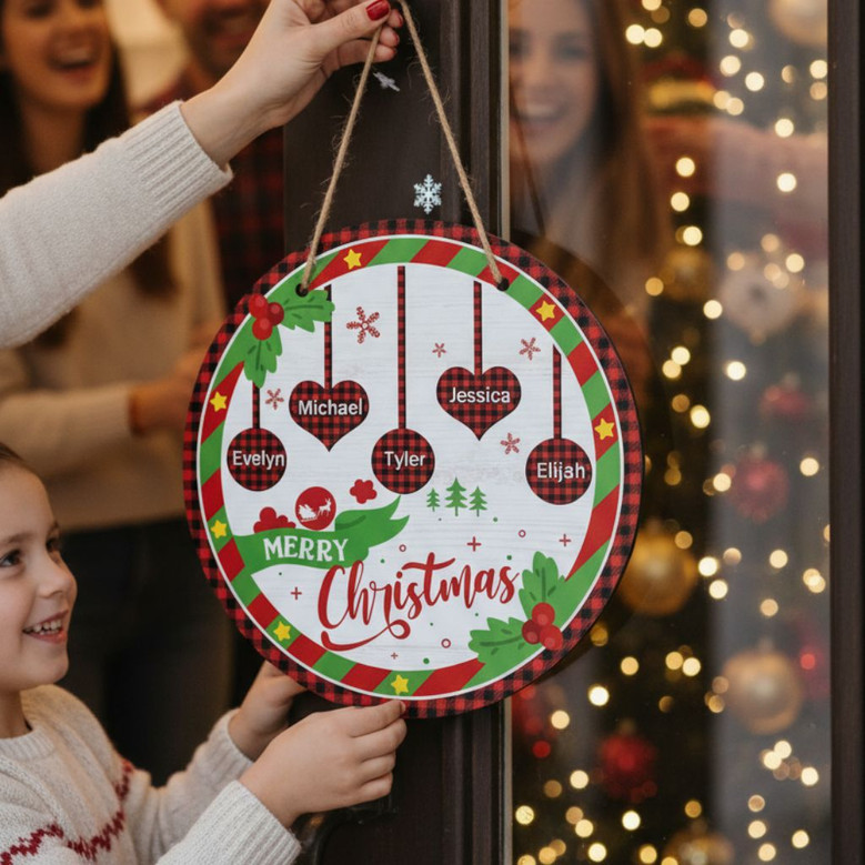 Merry Christmas Round Wood Sign Personalized Holiday Charm