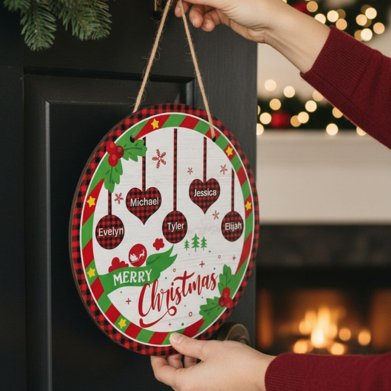 Merry Christmas Round Wood Sign Personalized Holiday Charm