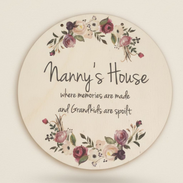 Mothers Day Floral Round Wood Sign for Mum and Grandma