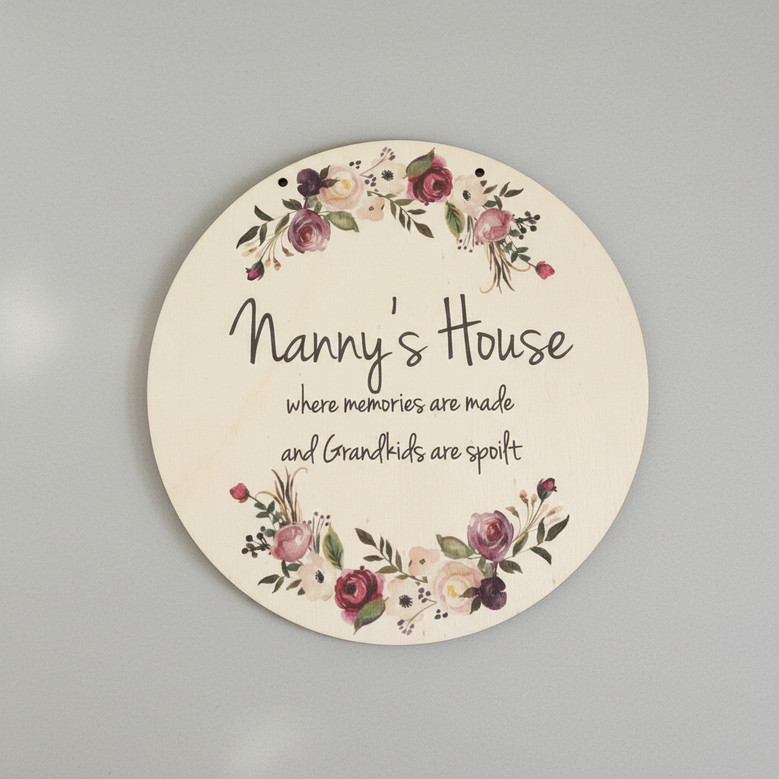 Mothers Day Floral Round Wood Sign for Mum and Grandma