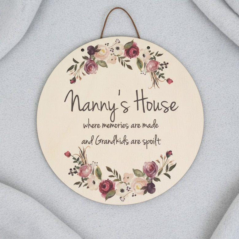 Mothers Day Floral Round Wood Sign for Mum and Grandma