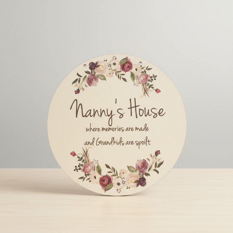 Mothers Day Floral Round Wood Sign for Mum and Grandma
