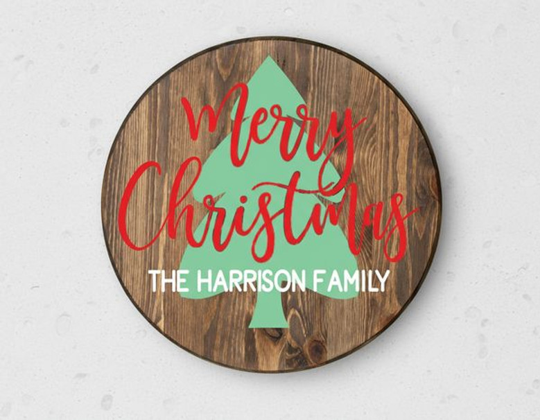 Personalized Family Memories Christmas Round Wood Sign