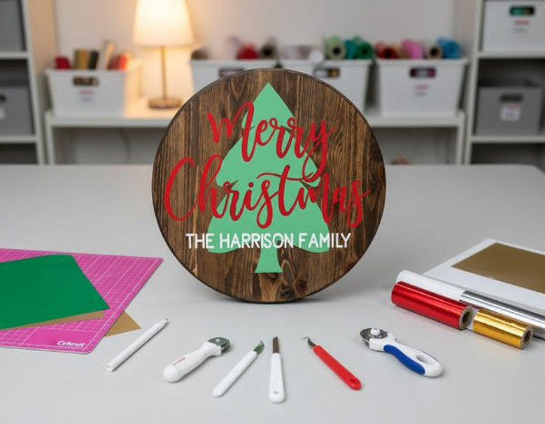 Personalized Family Memories Christmas Round Wood Sign