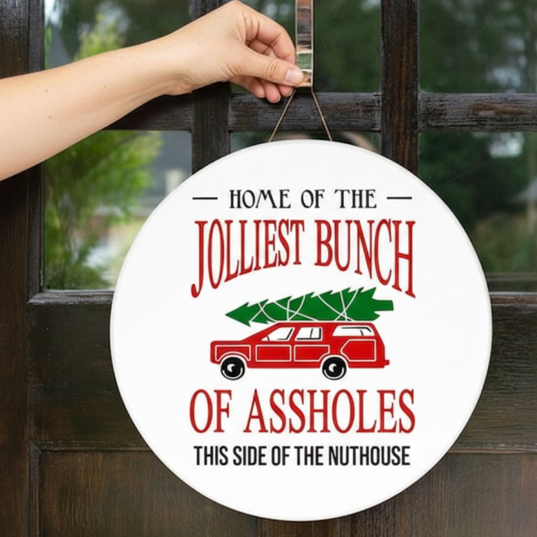 Personalized Red Truck Merry Christmas Round Wood Sign