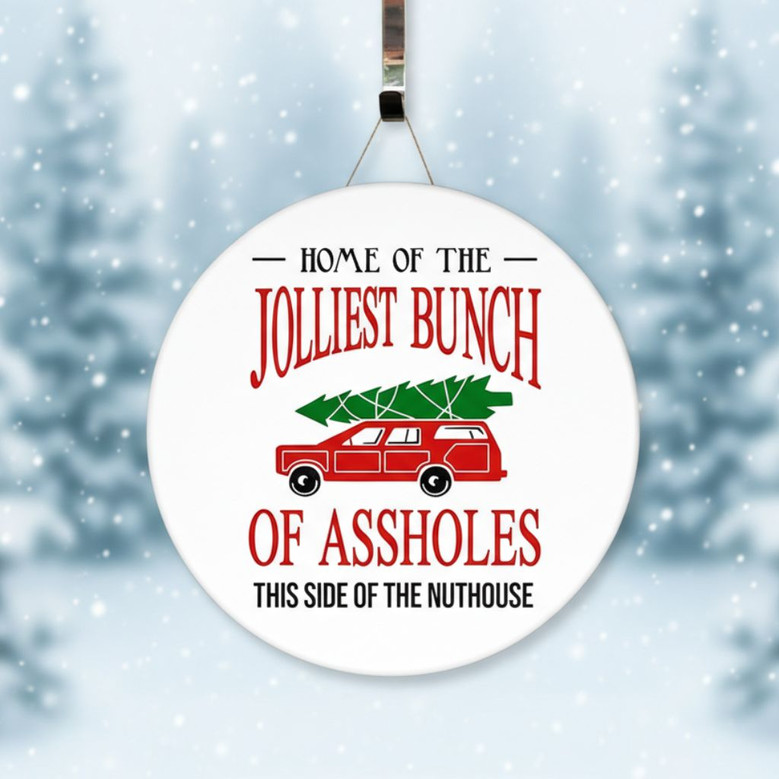 Personalized Red Truck Merry Christmas Round Wood Sign