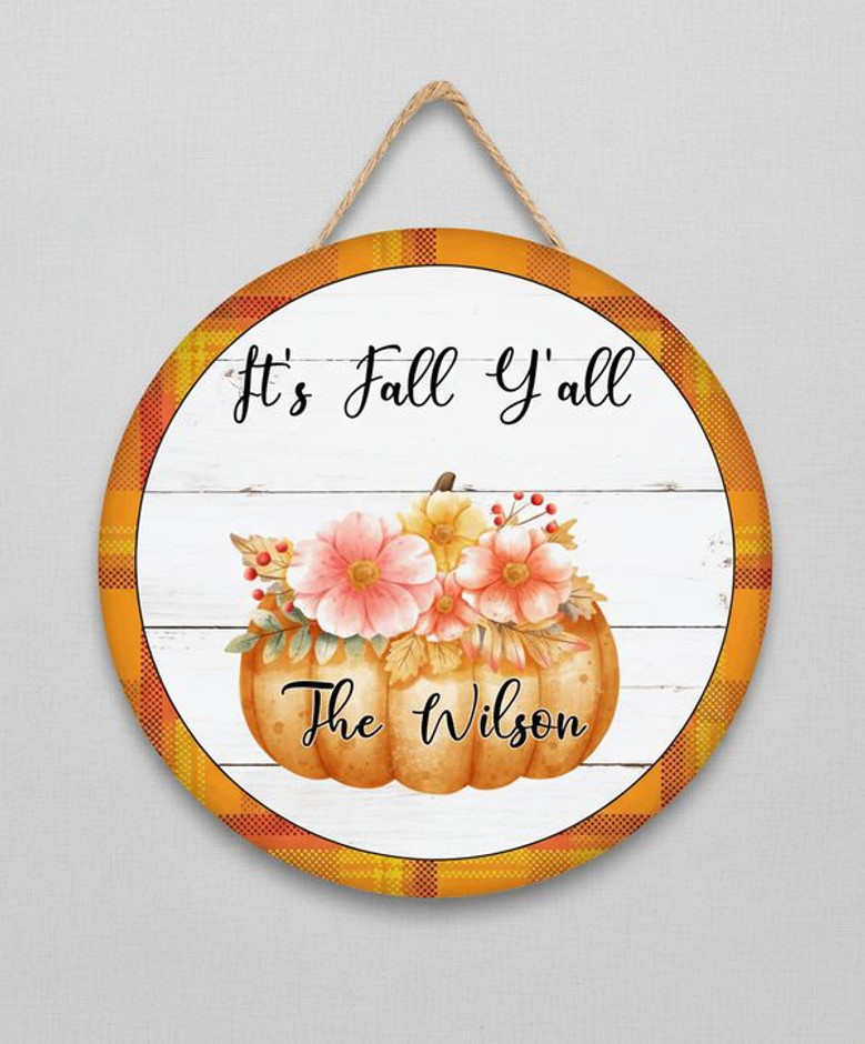 Personalized Sunflower Floral Fall Round Wood Sign Fall Decor