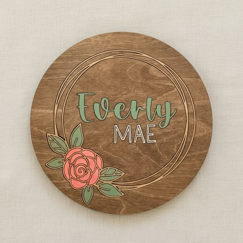 Rose Kissed Floral Round Wood Sign Custom Nursery Decor