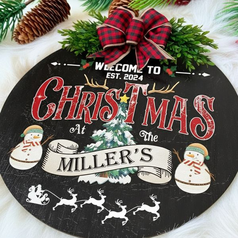 Rustic Farmhouse Charm Christmas Round Wood Sign Welcome Decor