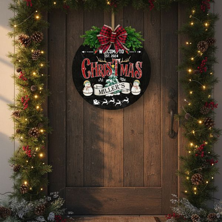 Rustic Farmhouse Charm Christmas Round Wood Sign Welcome Decor