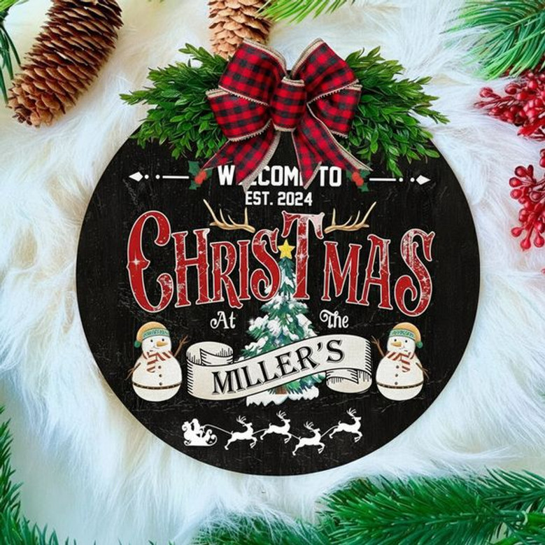 Rustic Farmhouse Charm Christmas Round Wood Sign Welcome Decor