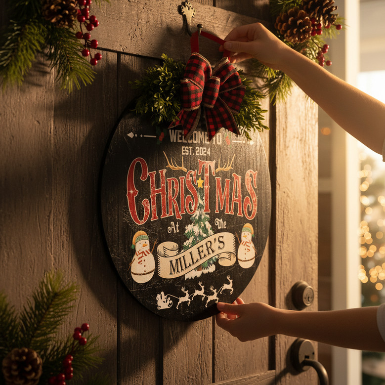 Rustic Farmhouse Charm Christmas Round Wood Sign Welcome Decor