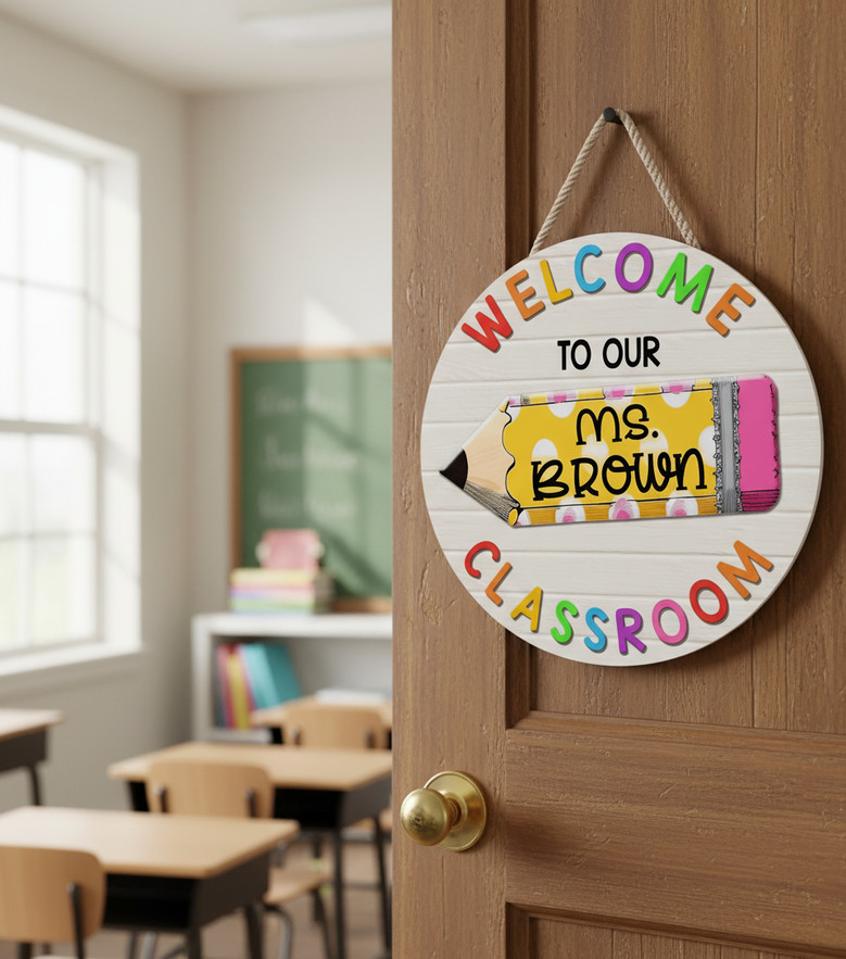 Sharpen Their Day Personalized Pencil Teacher Round Wood Sign