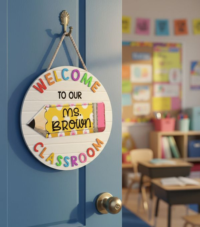 Sharpen Their Day Personalized Pencil Teacher Round Wood Sign