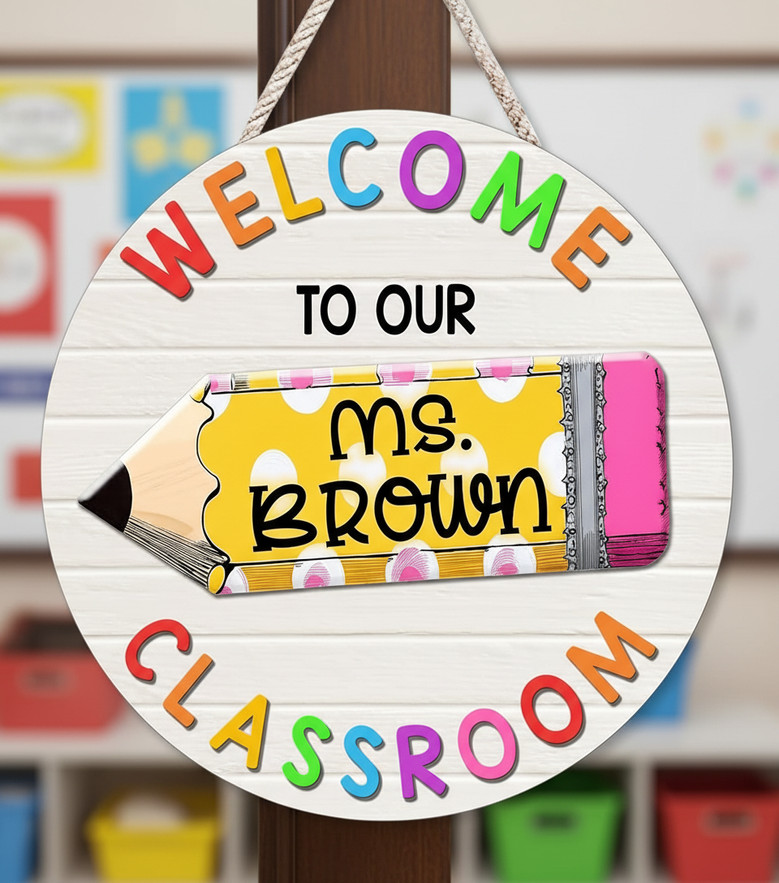 Sharpen Their Day Personalized Pencil Teacher Round Wood Sign
