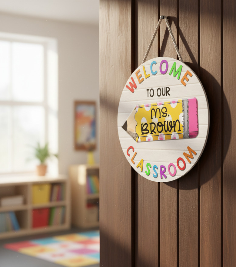 Sharpen Their Day Personalized Pencil Teacher Round Wood Sign
