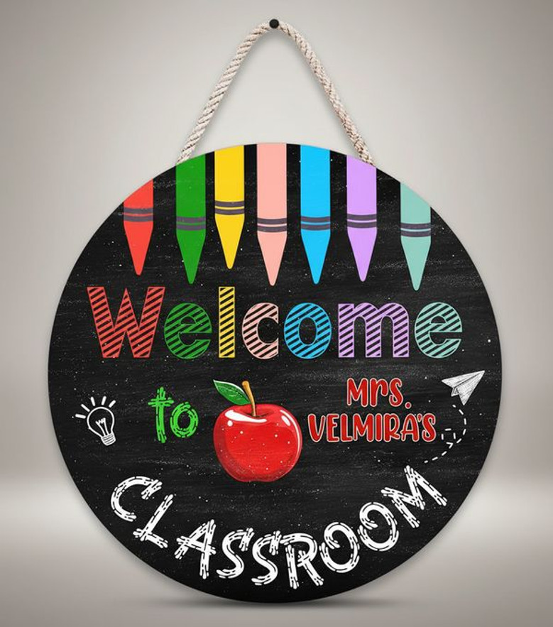 Sparking Bright Minds Personalized Teacher Round Wood Sign