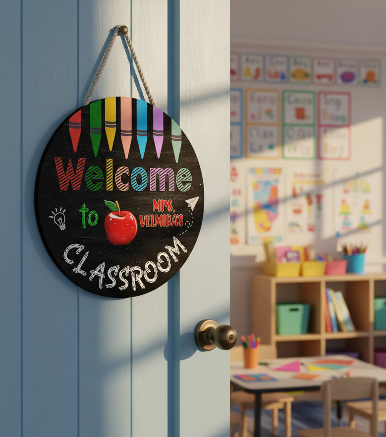 Sparking Bright Minds Personalized Teacher Round Wood Sign