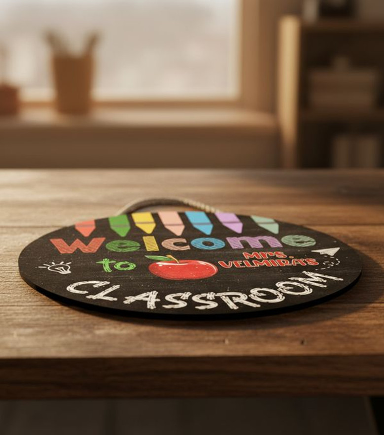 Sparking Bright Minds Personalized Teacher Round Wood Sign