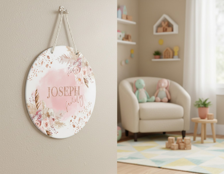 Sweet Strawberry Floral Round Wood Sign Nursery Decor