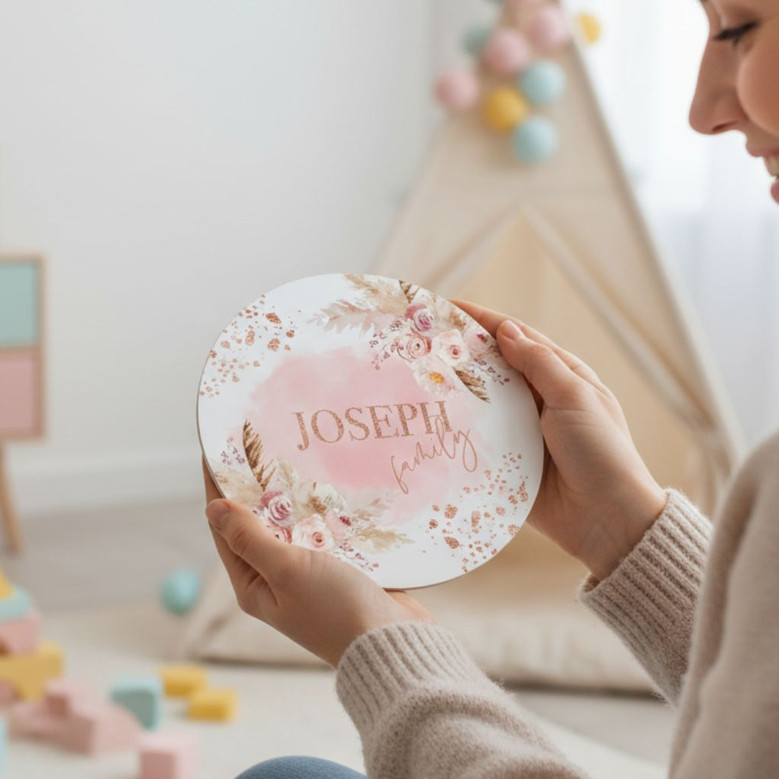 Sweet Strawberry Floral Round Wood Sign Nursery Decor