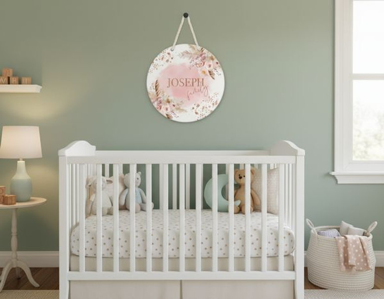 Sweet Strawberry Floral Round Wood Sign Nursery Decor