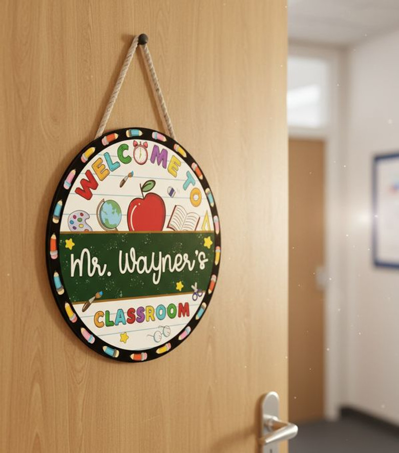 Teacher Round Wood Sign Personal Greeting for Every Student