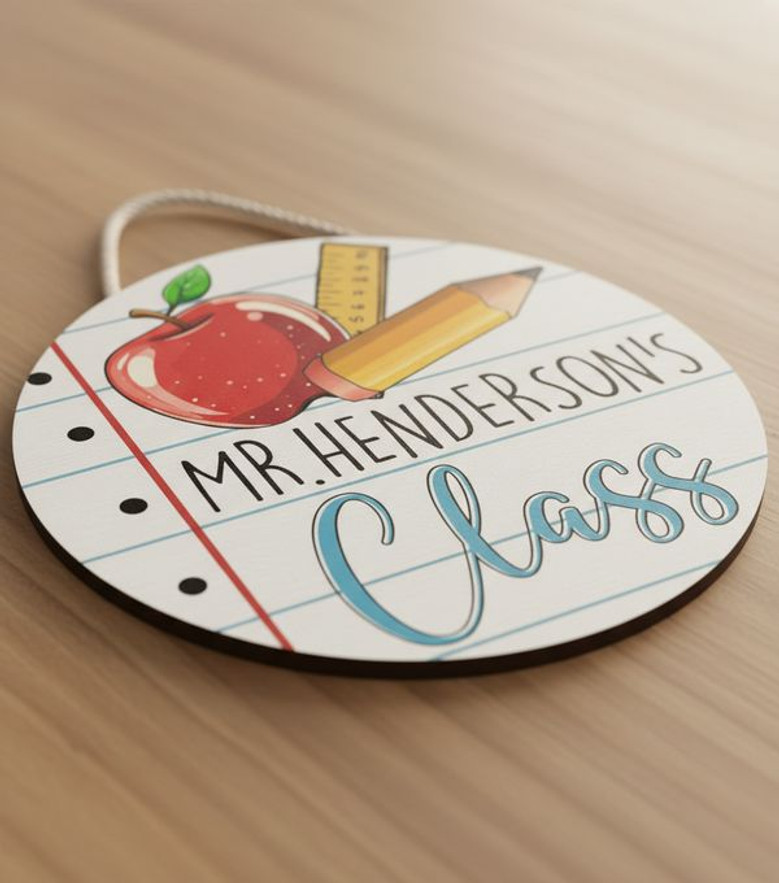 Where Greatness Grows Apple Pencil Teacher Round Wood Sign