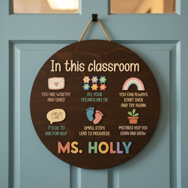 Where Kindness Grows Custom Teacher Round Wood Sign