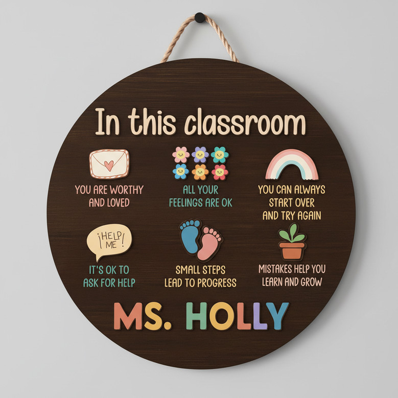 Where Kindness Grows Custom Teacher Round Wood Sign