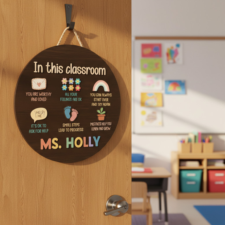 Where Kindness Grows Custom Teacher Round Wood Sign