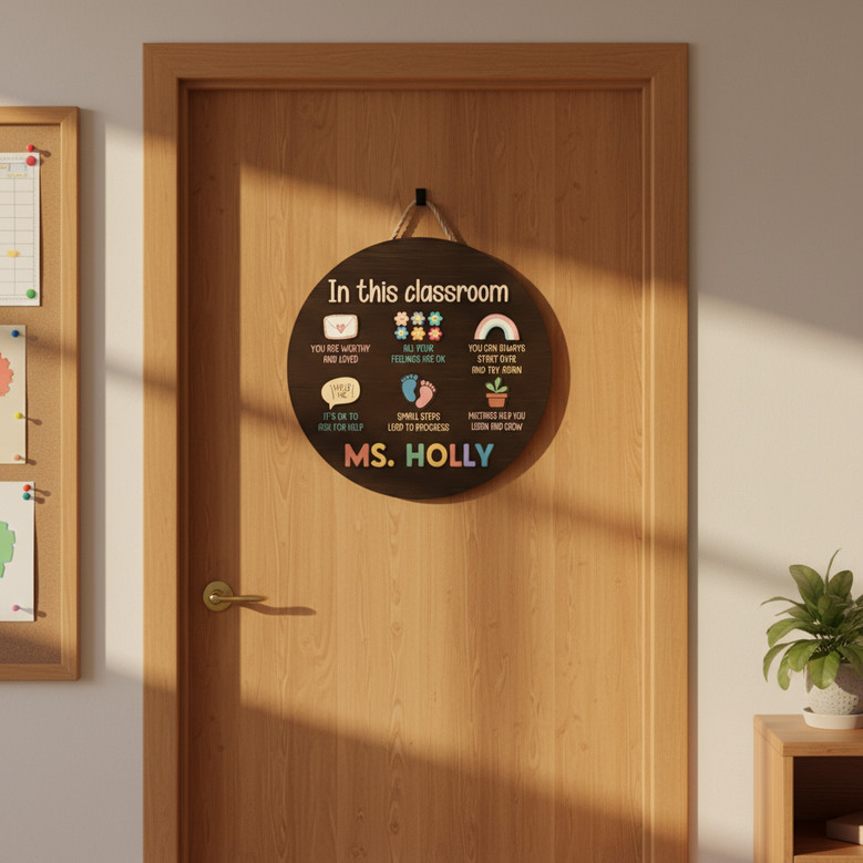 Where Kindness Grows Custom Teacher Round Wood Sign
