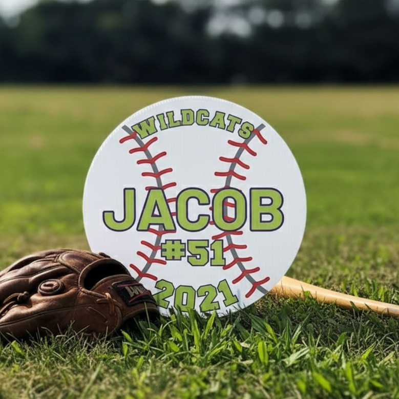 Baseball Stars Custom Sport Round Wood Sign Team Pride
