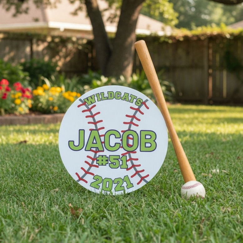 Baseball Stars Custom Sport Round Wood Sign Team Pride
