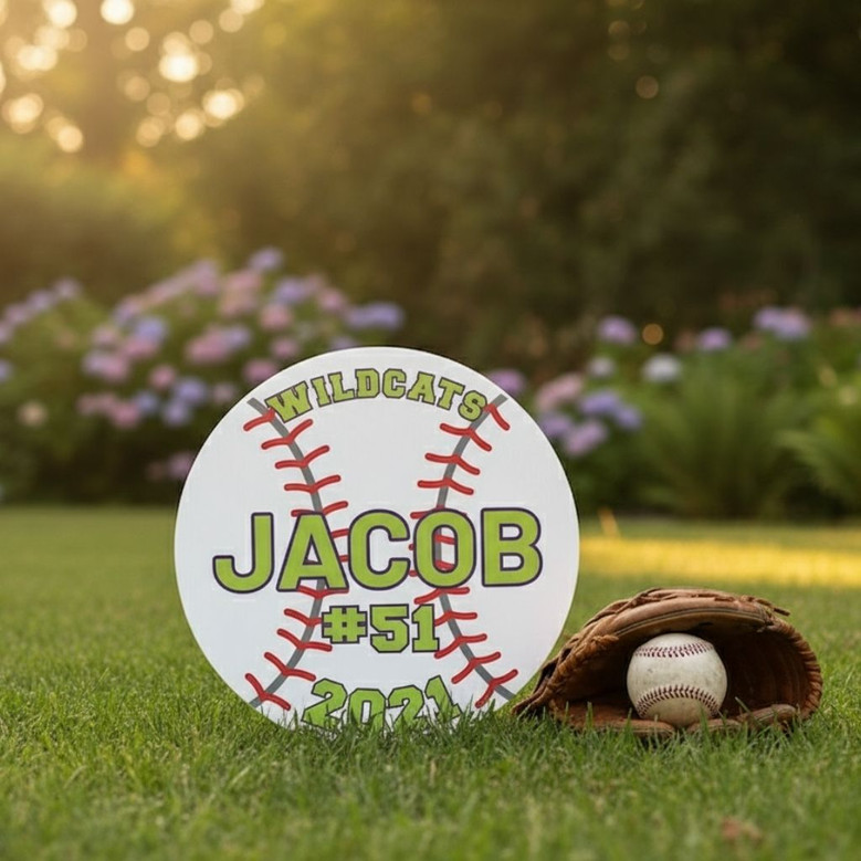 Baseball Stars Custom Sport Round Wood Sign Team Pride