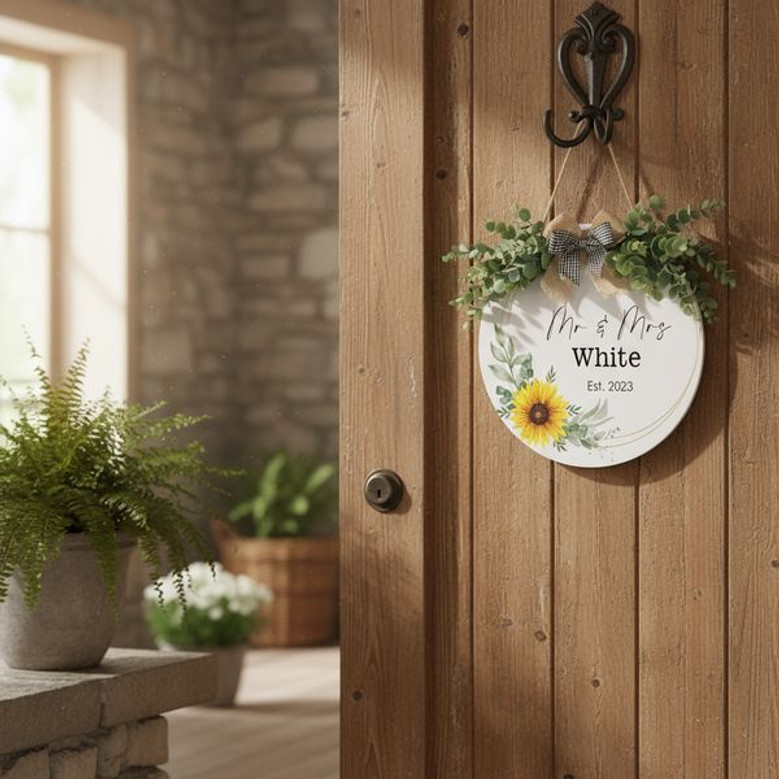 Custom Farmhouse Wedding Round Wood Sign Mr, Mrs Entryway Decor