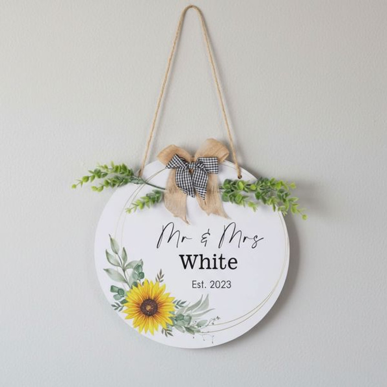 Custom Farmhouse Wedding Round Wood Sign Mr, Mrs Entryway Decor