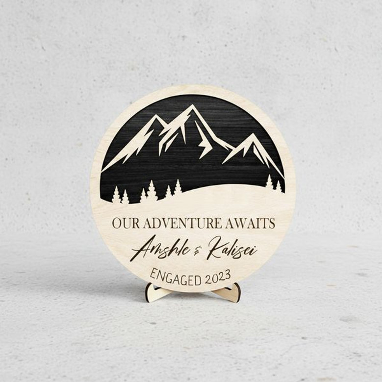 Custom Wedding Story, Mountain Round Wood Sign Keepsake