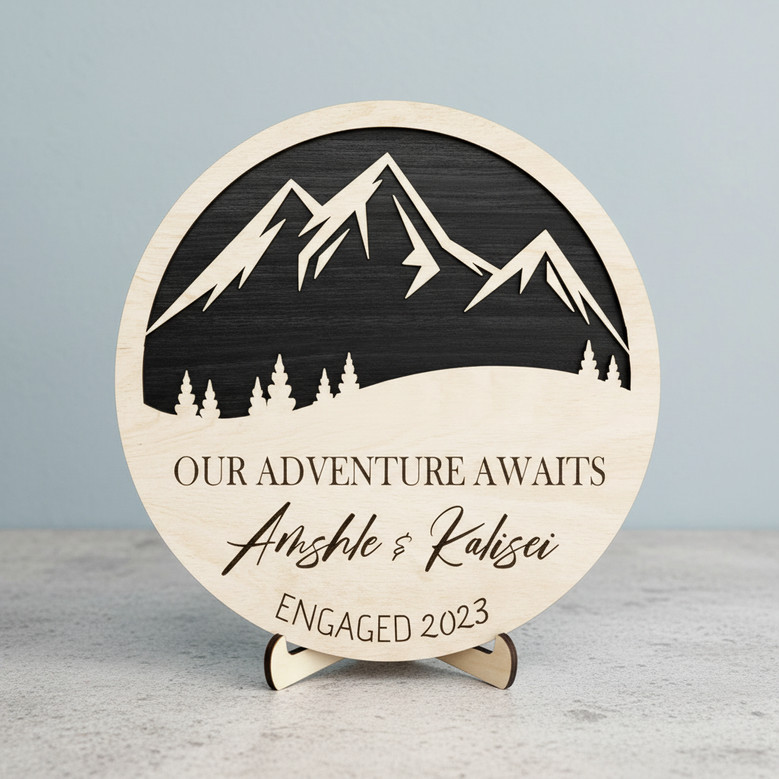 Custom Wedding Story, Mountain Round Wood Sign Keepsake