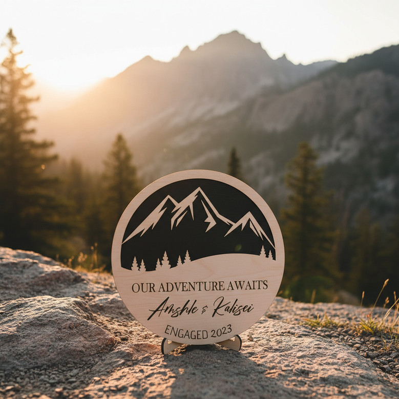 Custom Wedding Story, Mountain Round Wood Sign Keepsake