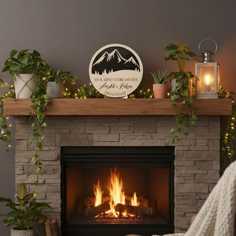Custom Wedding Story, Mountain Round Wood Sign Keepsake