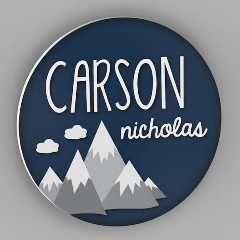 Custom Woodland Mountain Round Wood Sign for Baby Nursery Art